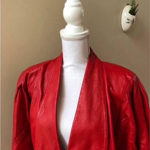 Fashiono Rockstar style RED LEATHER JACKET - Picture 2 of 5